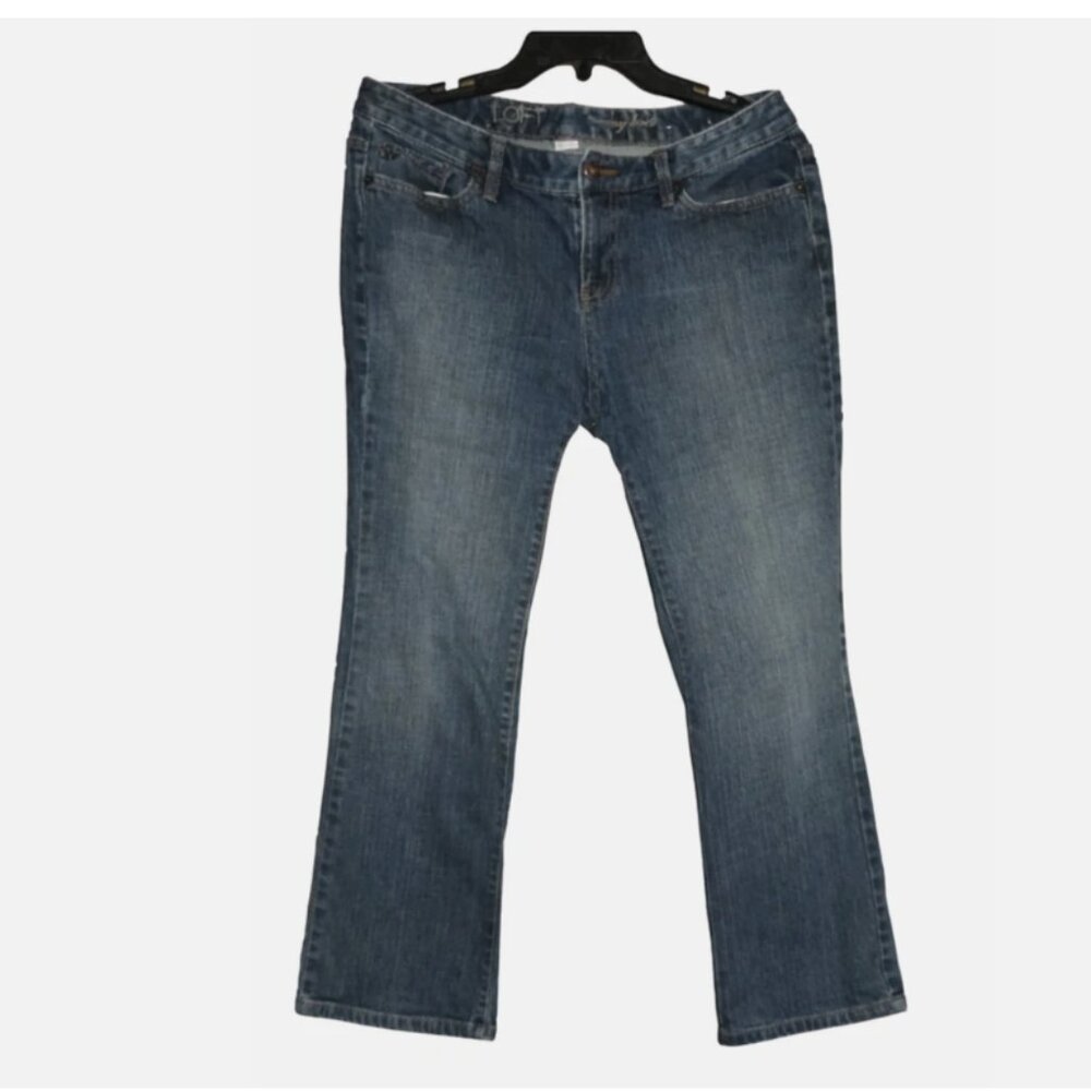 Curvy Fit Bootcut Jeans Sz 8 Blue Stretch Denim Front Zip Low Rise LOFT